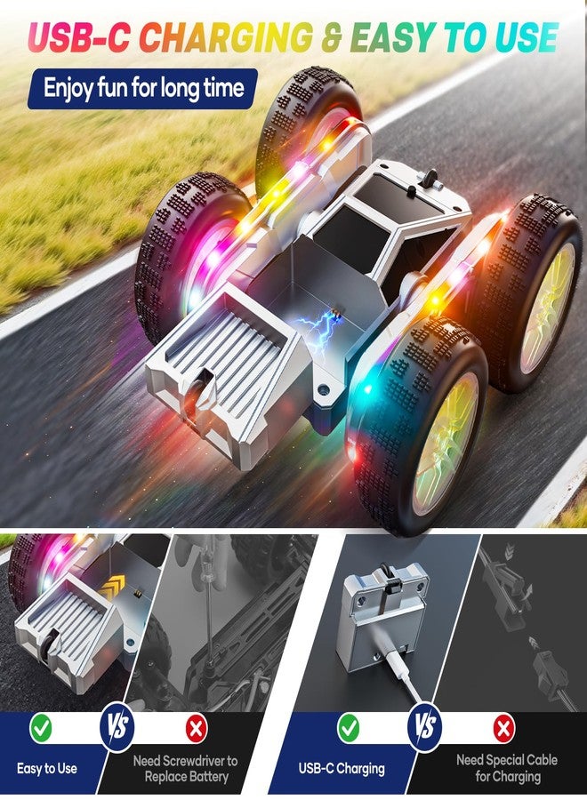 WayEee Remote Control Car for Boys 4-7, 360° Flips Rotating RC Stunt Car with Type-C Charging and LED Lights Strips, 2.4 GHZ Double Sided All Terrain 4WD RC Cars for Girl Boys Christmas Birthday Gift - Image 3